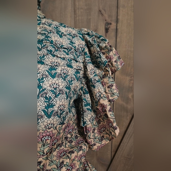 ANTHROPOLOGIE Let Me Be High-Neck Printed Peasant Blouse. Teal/mauve. XXS NWT - Picture 13 of 16